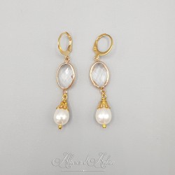 Boucles d'oreilles  Strass et Perles - Blanc