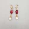 Boucles d'oreilles  Strass et Perles - Rouge