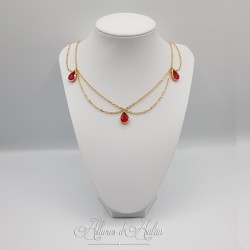 Collier- Chaine, Strass et Perles - Rouge