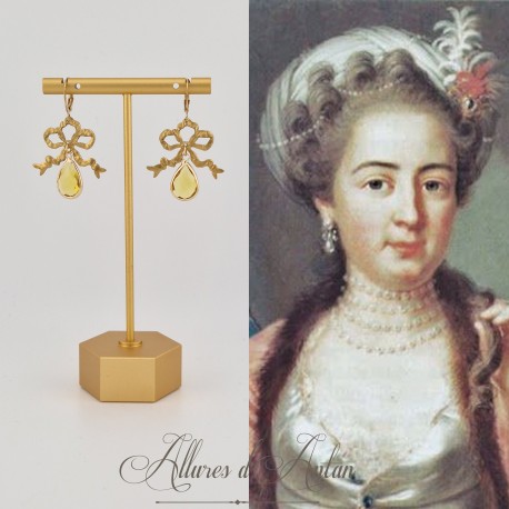 Boucles d'oreilles XVIIIe Noeud - strass JAUNE