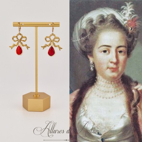 Boucles d'oreilles XVIIIe Noeud - strass ROUGE