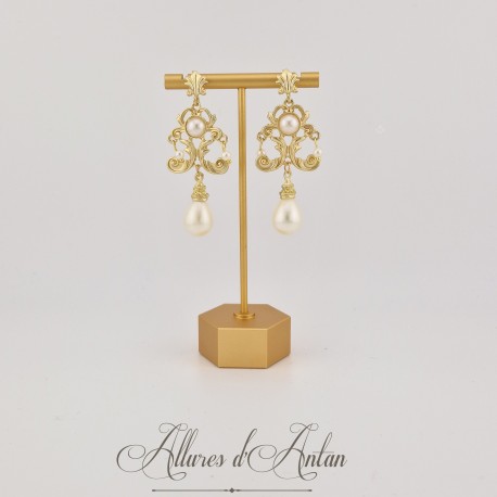 Boucles d'oreilles  XVIIIe PERLES - Doré