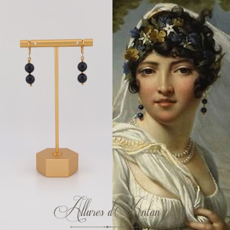 Boucles d'oreilles Agate Noire - Doré