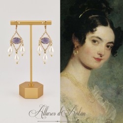 Boucles d'oreilles  Strass et Perles Gouttes - Violet