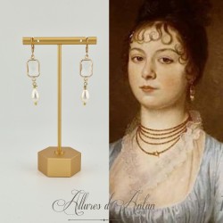 Boucles d'oreilles  Strass carré et Perles Gouttes -Blanc