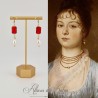 Boucles d'oreilles  Strass carré et Perles Gouttes -Rouge