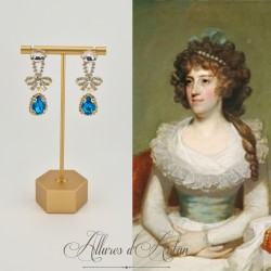 Boucles d'oreilles XVIIIe Noeud Doré - strass Bleu