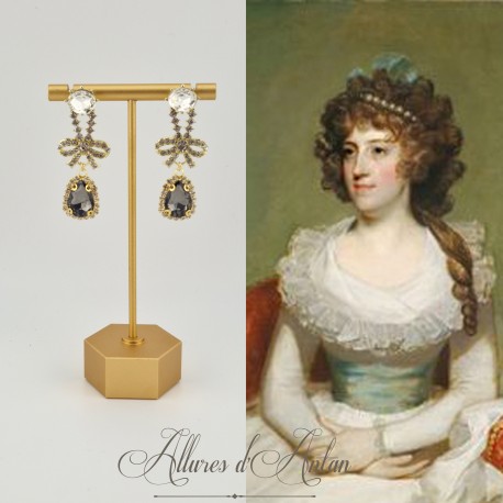 Boucles d'oreilles XVIIIe Noeud Doré - strass Gris