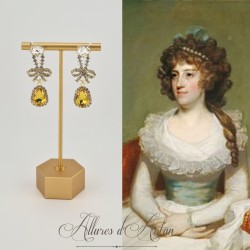 Boucles d'oreilles XVIIIe Noeud Doré - strass Jaune