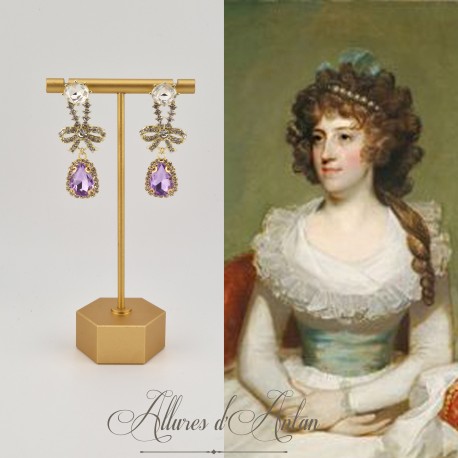 Boucles d'oreilles XVIIIe Noeud Doré - strass Mauve