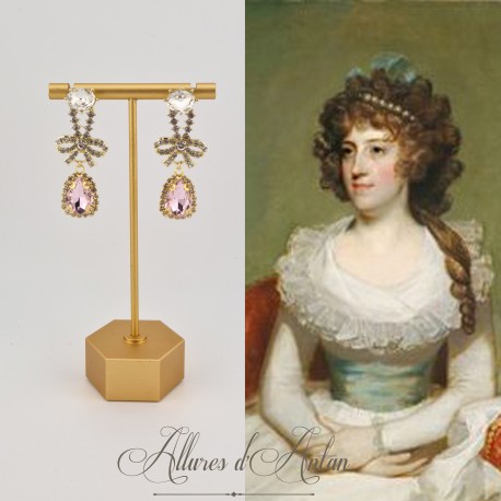 Boucles d'oreilles XVIIIe Noeud Doré - strass Rose