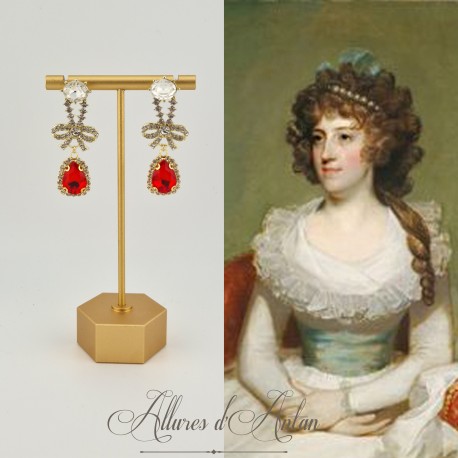 Boucles d'oreilles XVIIIe Noeud Doré - strass Rouge