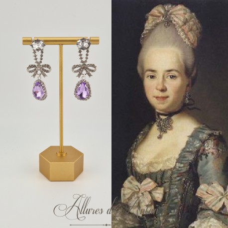 Boucles d'oreilles XVIIIe Noeud Argenté - strass Mauve