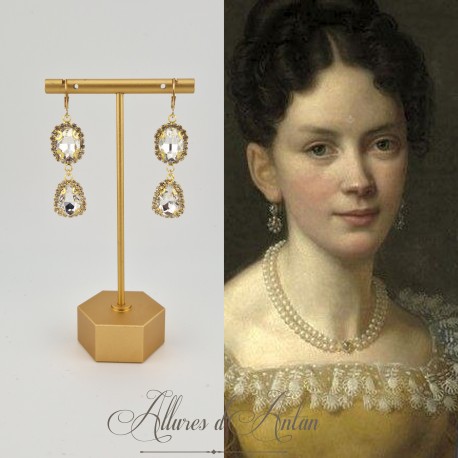 Boucles d'oreilles Strass Doré - Blanc