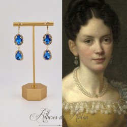 Boucles d'oreilles Strass Doré - Bleu