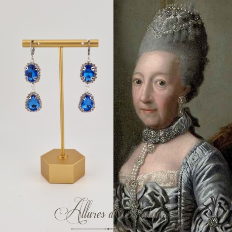 Boucles d'oreilles Strass Argenté - Bleu