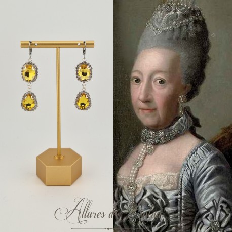 Boucles d'oreilles Strass Argenté - Jaune