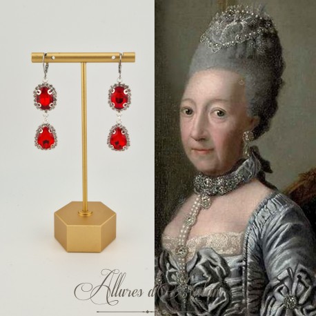 Boucles d'oreilles Strass Argenté - Rouge