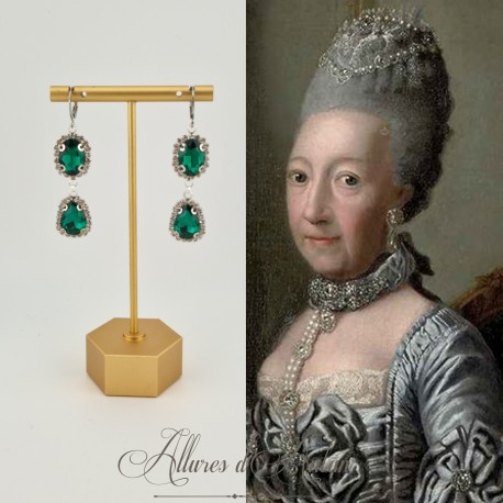 Boucles d'oreilles Strass Argenté - Vert