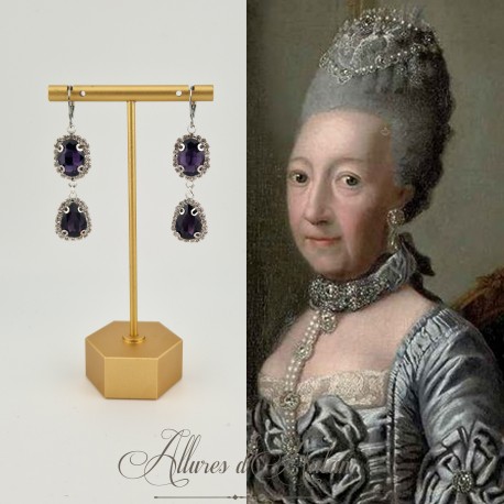 Boucles d'oreilles Strass Argenté - Violet