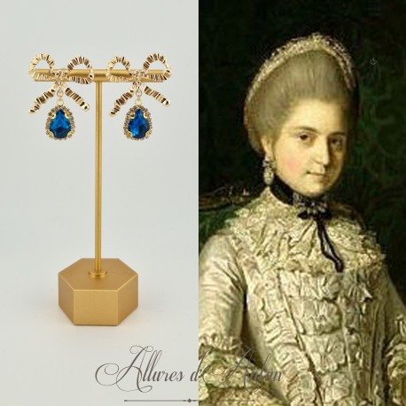 Boucles d'oreilles XVIIIe Noeud - strass Bleu