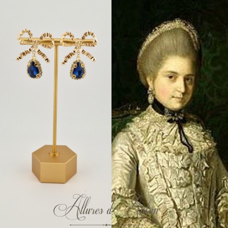 Boucles d'oreilles XVIIIe Noeud - strass Bleu