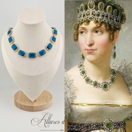 Collier Strass Carrés - Bleu