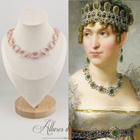 Collier Strass Carrés - Rose