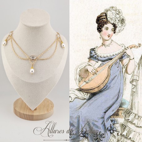Collier en esclavage- Chaine et Strass - Blanc