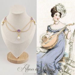 Collier en esclavage- Chaine et Strass - Mauve