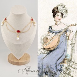 Collier en esclavage- Chaine et Strass - Rouge