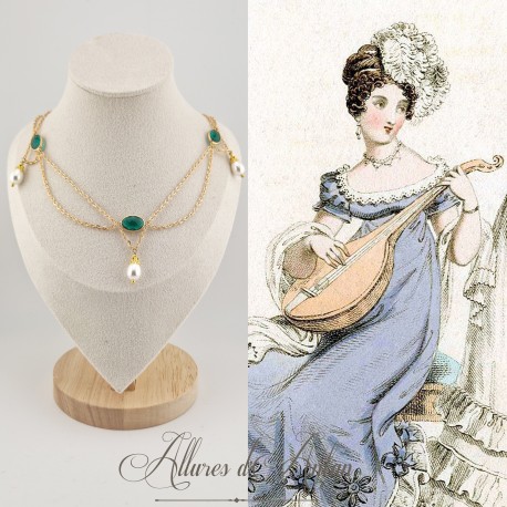Collier en esclavage- Chaine et Strass - Vert