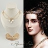 Collier- Chaine, Strass et Perles - Blanc