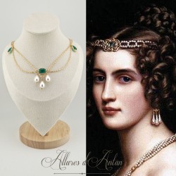 Collier- Chaine, Strass et Perles - Vert