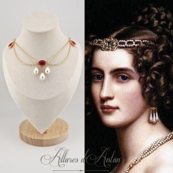 Collier- Chaine, Strass et Perles - Rouge