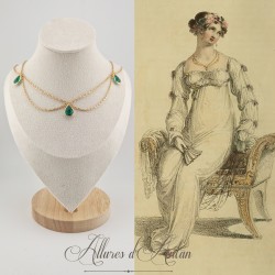 Collier- Chaine, Strass et Perles - Vert