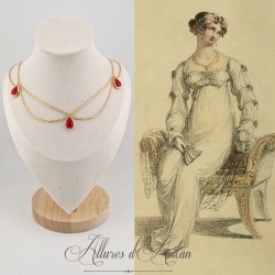 Collier- Chaine, Strass et Perles - Rouge