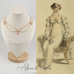 Collier- Chaine, Strass et Perles - Rose