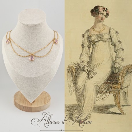 Collier- Chaine, Strass et Perles - Rose