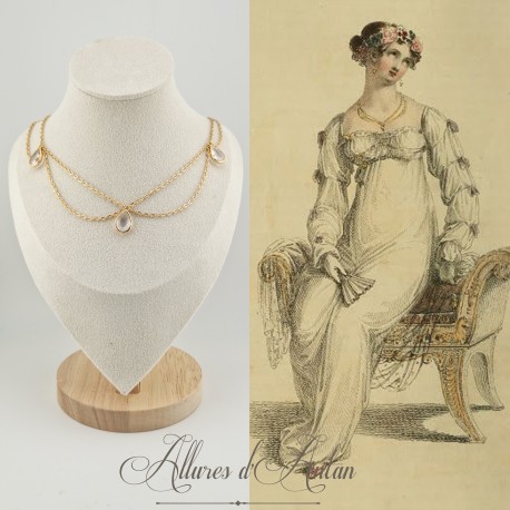 Collier- Chaine, Strass et Perles - Blanc