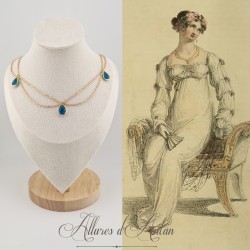 Collier- Chaine, Strass et Perles - Bleu