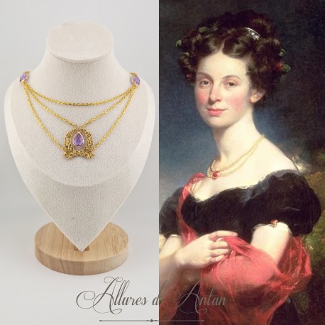 Collier en esclavage- Chaine et Strass - Mauve
