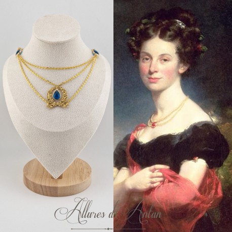 Collier en esclavage- Chaine et Strass - Bleu