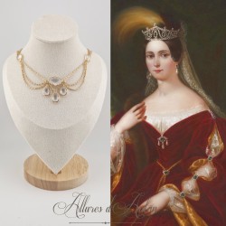 Collier- Chaine, Strass - Blanc