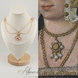 Collier- Chaine, Strass - Rose