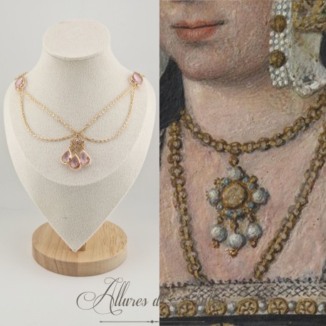 Collier- Chaine, Strass - Rose