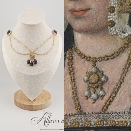 Collier- Chaine, Strass - Violet