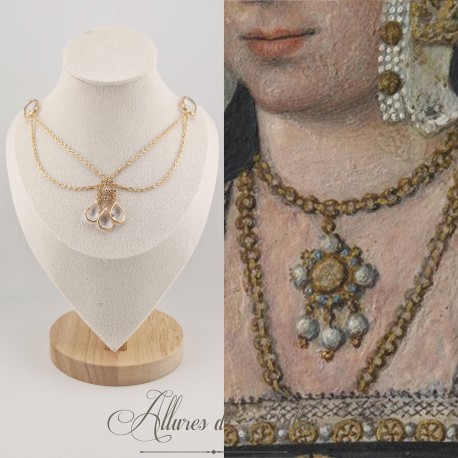 Collier- Chaine, Strass - Blanc