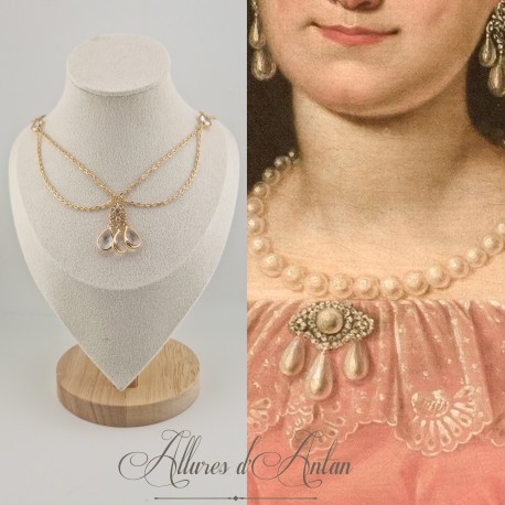Collier- Chaine, Strass - Blanc