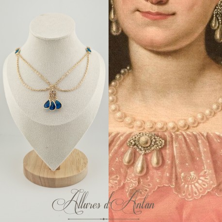 Collier- Chaine, Strass - Bleu